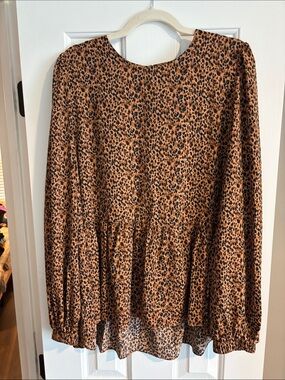 Pomander Place Leopard Print Peplum Blouse - Tan & Black by Tuckernuck!